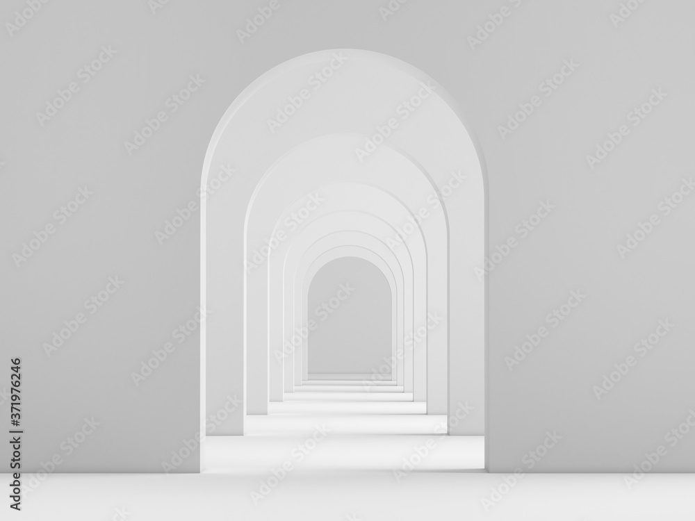 白色建筑弧形韵律背景-三维渲染