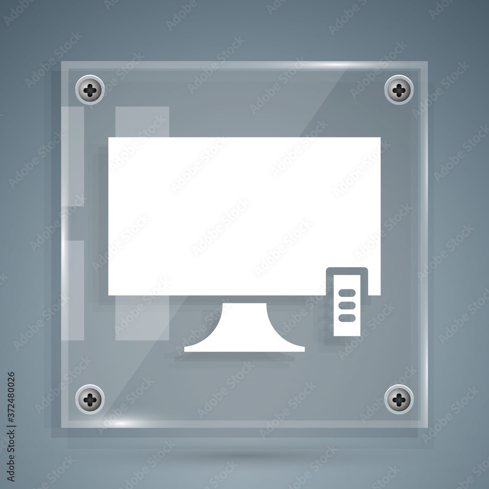 白色智能电视图标隔离在灰色背景上。电视标志。方形玻璃面板。矢量照明