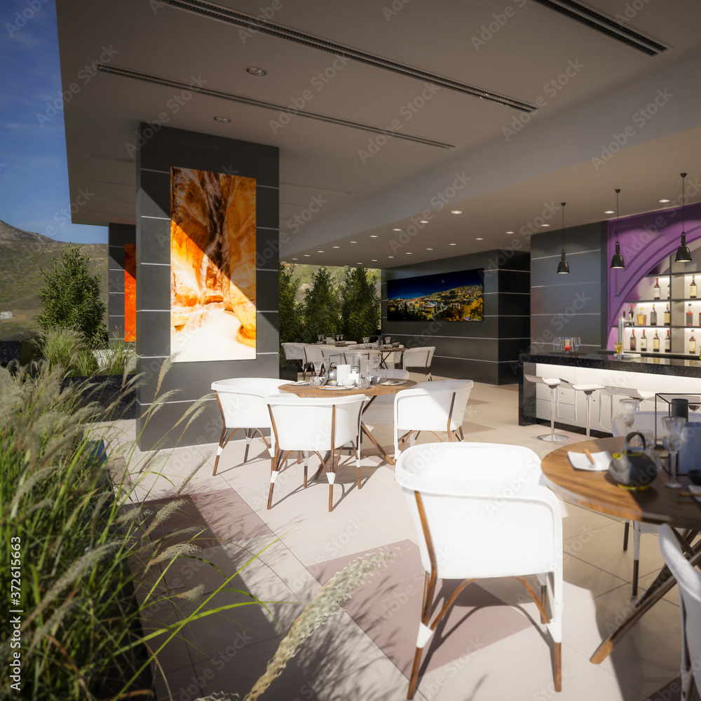 露台酒吧和餐厅-聚焦三维可视化