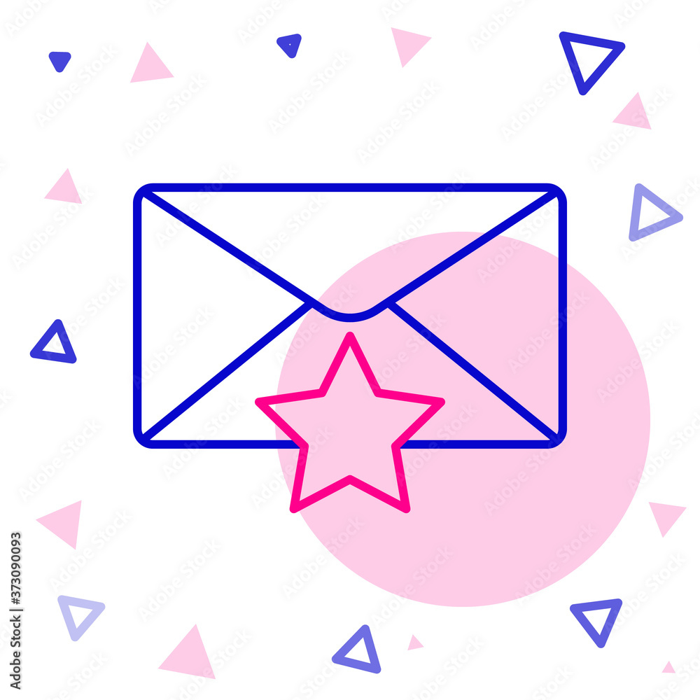 白色背景上带有星形图标的Line Envelope。重要电子邮件，添加到收藏夹图标。S