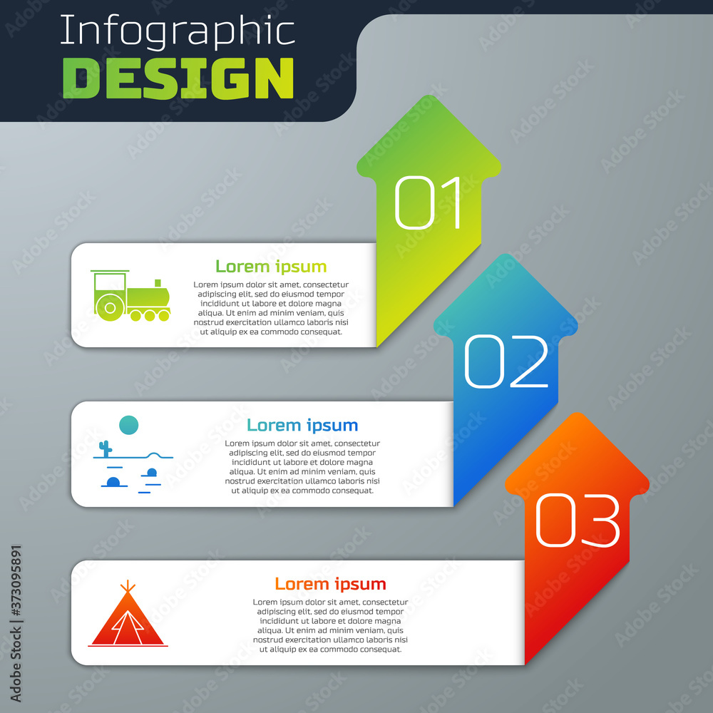 Set Retro train, Desert landscape with cactus and Indian teepee or wigwam. Business infographic temp