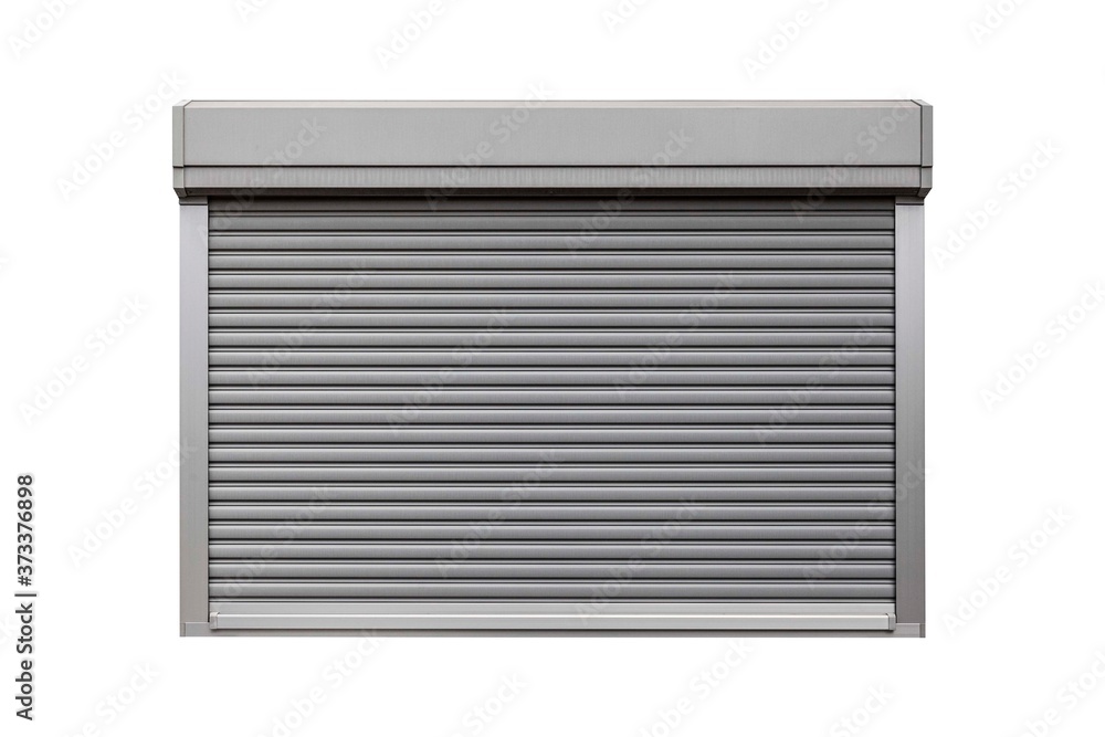 Silver metal roller door shutter isolated on white background