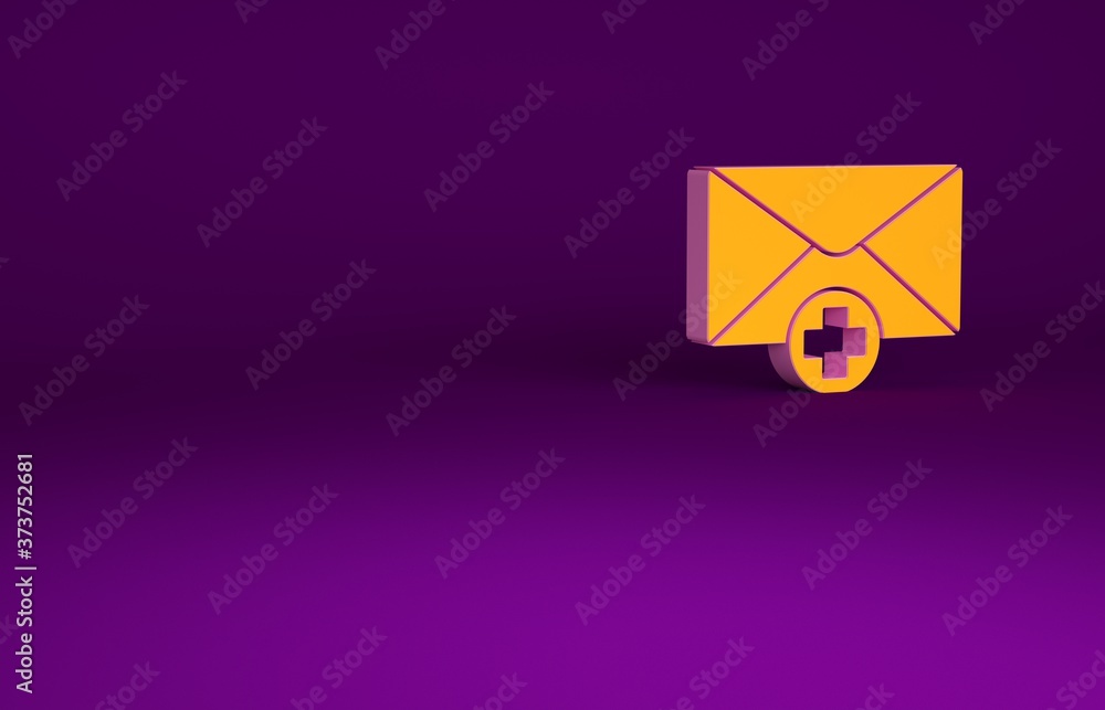 橙色信封图标隔离在紫色背景上。收到消息概念。新的，给我发电子邮件
