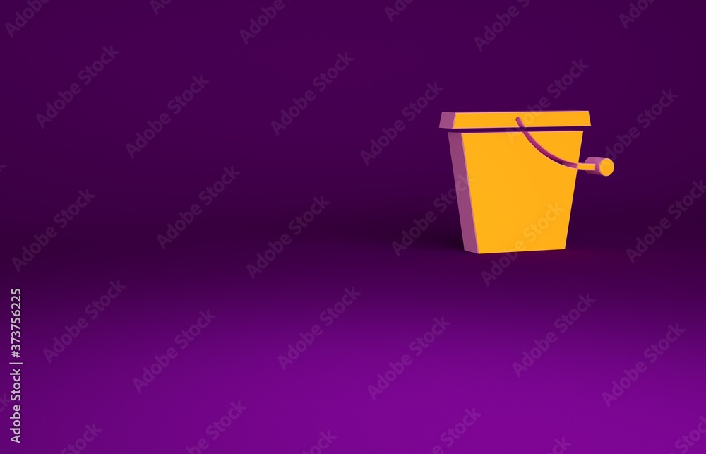 橙色水桶图标隔离在紫色背景上。极简主义概念。3d插图3d渲染。