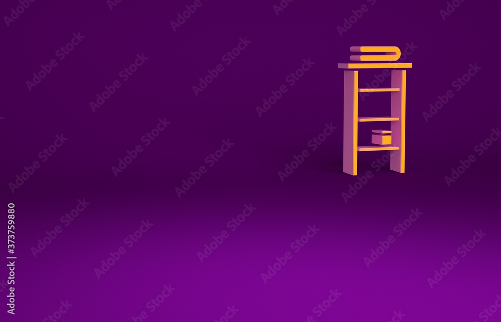橙色浴室架，紫色背景上隔离毛巾图标。家具对象fo