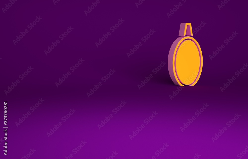 Orange Mirror icon isolated on purple background. Minimalism concept. 3d illustration 3D render.