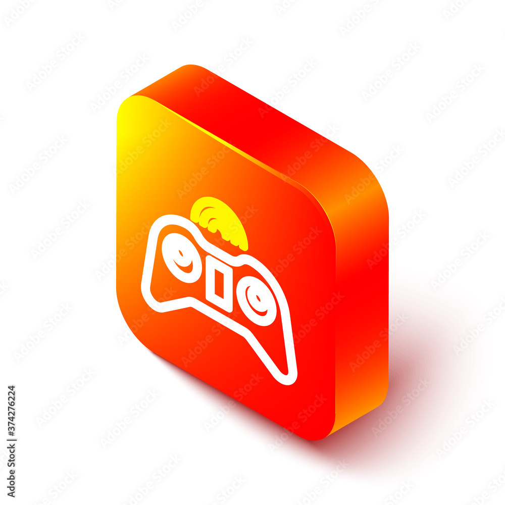 等距线无线游戏板图标隔离在白色背景上。游戏控制器。橙色方块bu