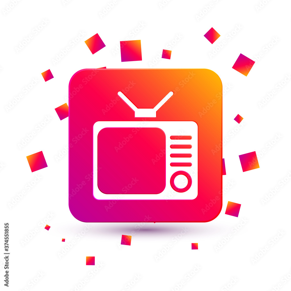 White Retro tv icon isolated on white background. Television sign. Square color button. Vector Illus