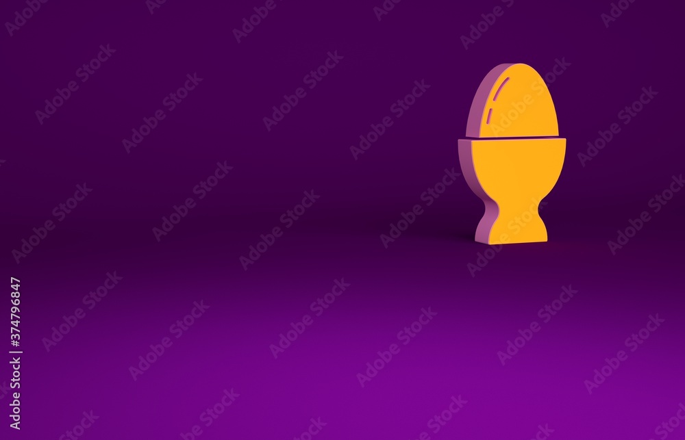 Orange Easter egg on a stand icon isolated on purple background. Happy Easter. Minimalism concept. 3
