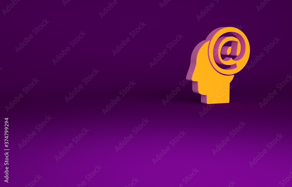 橙色邮件和电子邮件图标隔离在紫色背景上。信封符号电子邮件。电子邮件信息sig