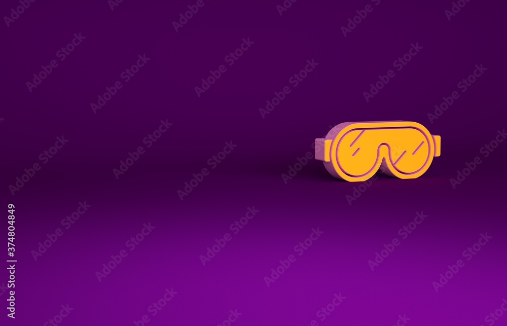 橙色滑雪护目镜图标隔离在紫色背景上。极限运动。运动装备。极简主义合作
