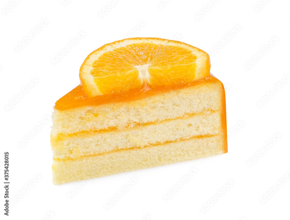 白色背景上的橙色蛋糕。