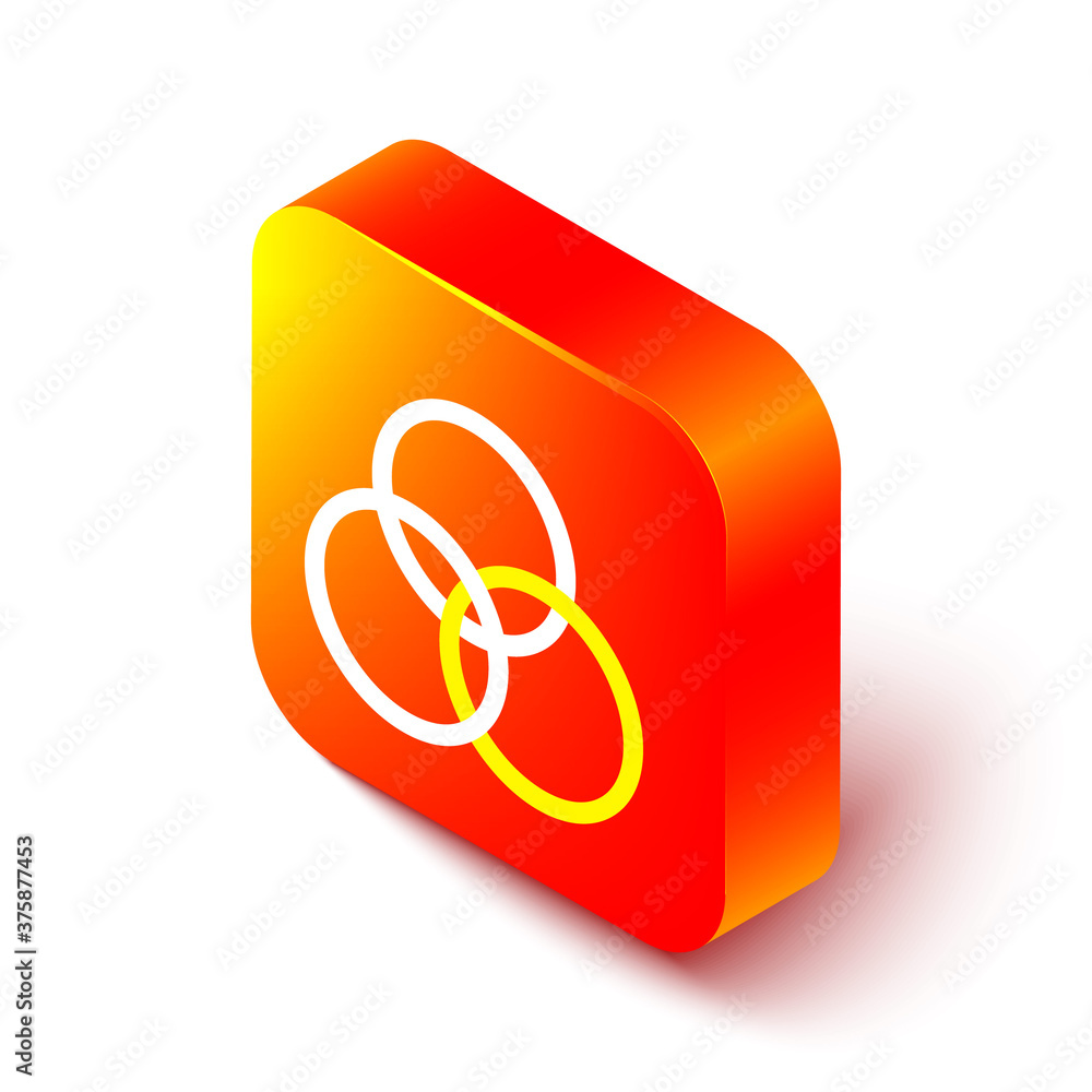 等距线RGB和CMYK颜色混合图标隔离在白色背景上。橙色方形按钮。Ve