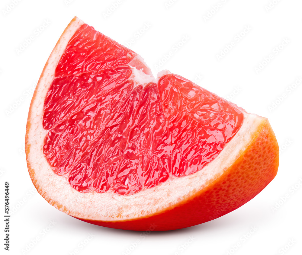 Grapefruit slice isolated. Pink grapefruit slice on white. Grapefruit pink. With clipping path. Full