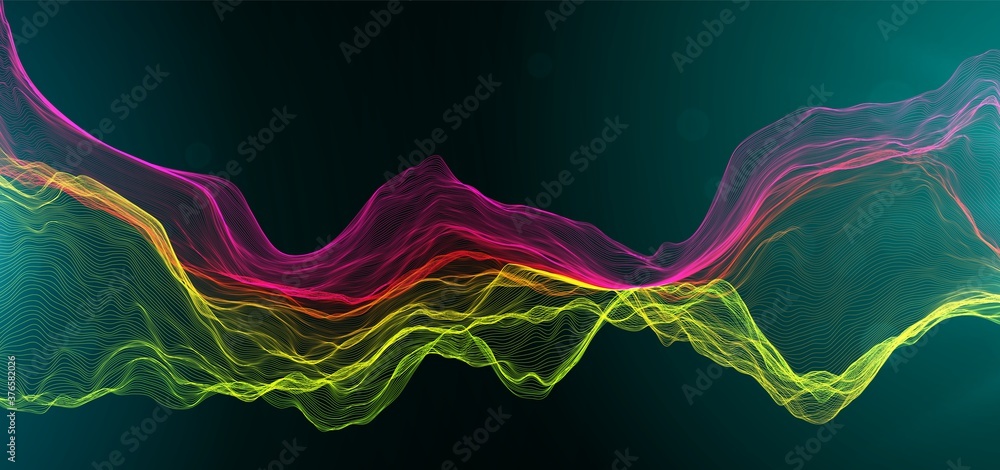 抽象波浪背景。音乐或声音插图。大数据技术。人工智能