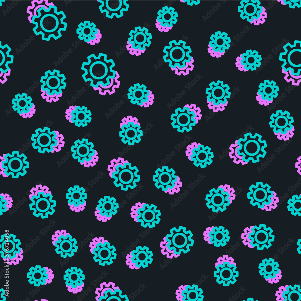 Line Gear icon isolated seamless pattern on black background. Cogwheel gear settings sign. Cog symbo