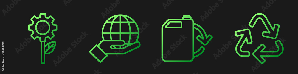 设置线环保燃料罐，齿轮机中的叶片装置，手持地球仪和回收符号。