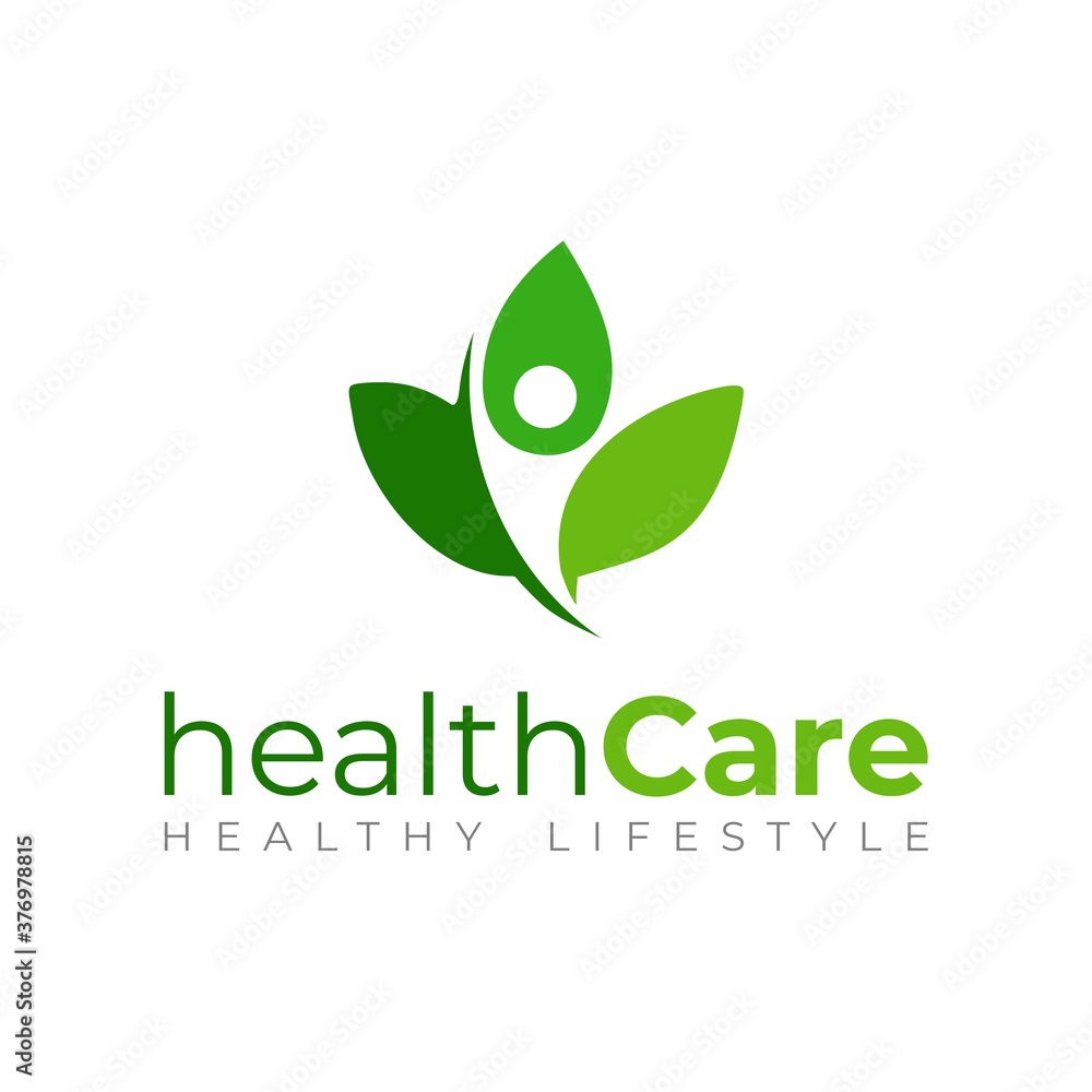 健康护理标志模板。生活方式矢量设计。健康标志。叶子标志。