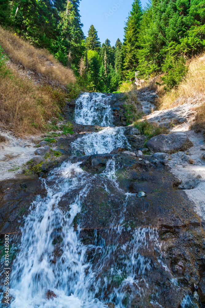 Waterfall in Goderdzi pass, Beautiful view of mountain landscape
