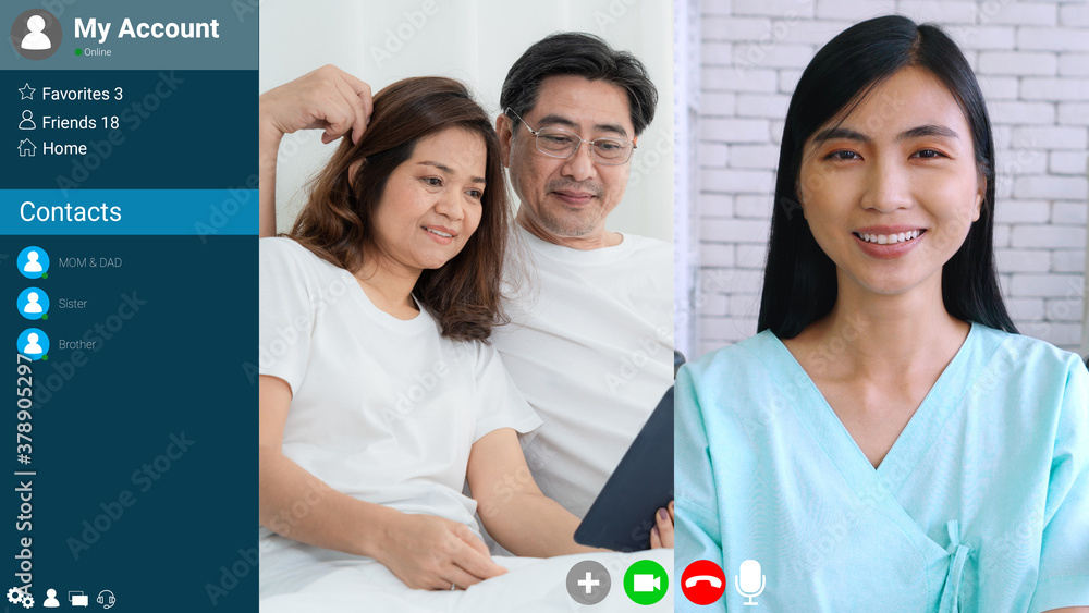 Doctor and patient talking on video call for telemedicine service . Online health care application i