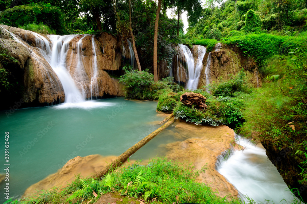 Beautiful Waterfall with green water pool