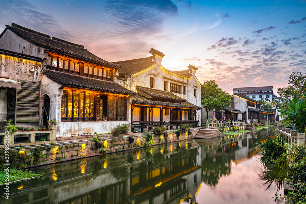 Ancient buildings by the river in Dangkou Ancient Town, Wuxi, Jiangsu, China