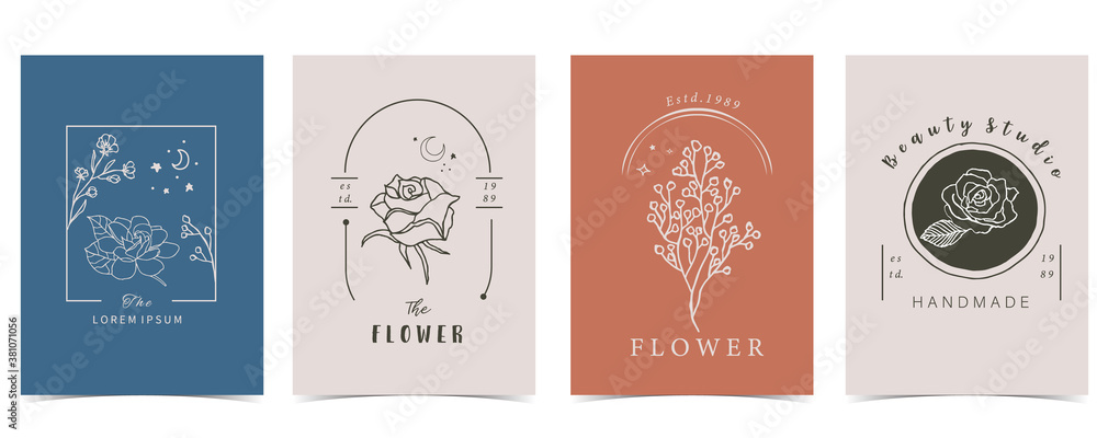 Collection of flower background set with hand, flower, lavender,magnolia,shape.Editable vector illus