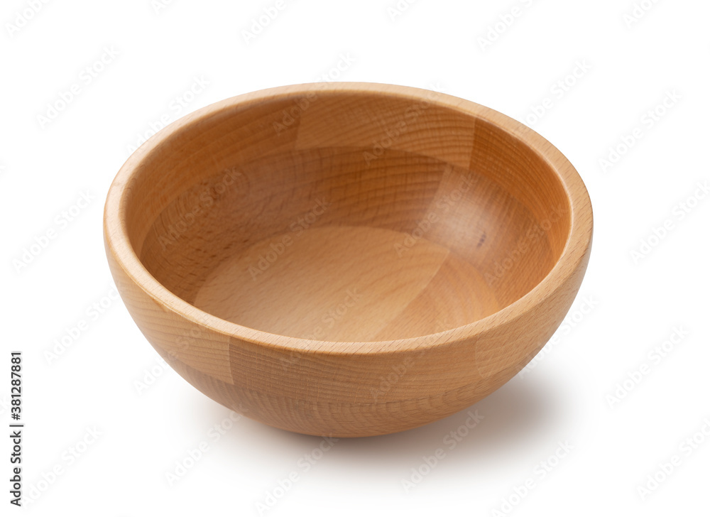 A wooden bowl on a white background