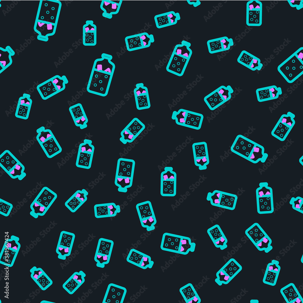 Line Mulled wine with ingredients icon isolated seamless pattern on black background. Cinnamon stick