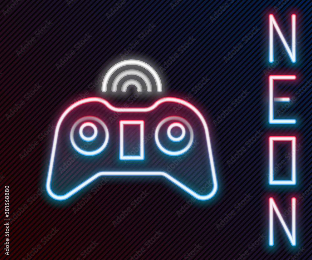 Glowing neon line Wireless gamepad icon isolated on black background. Game controller. Colorful outl