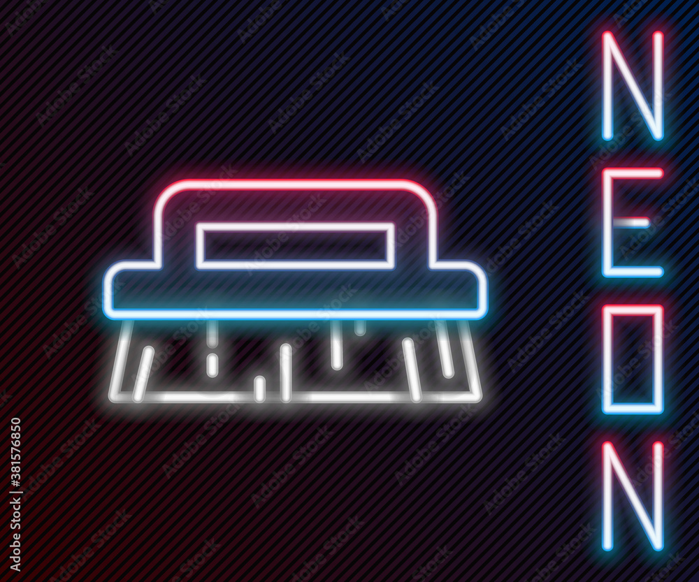 Glowing neon line Brush for cleaning icon isolated on black background. Colorful outline concept. Ve