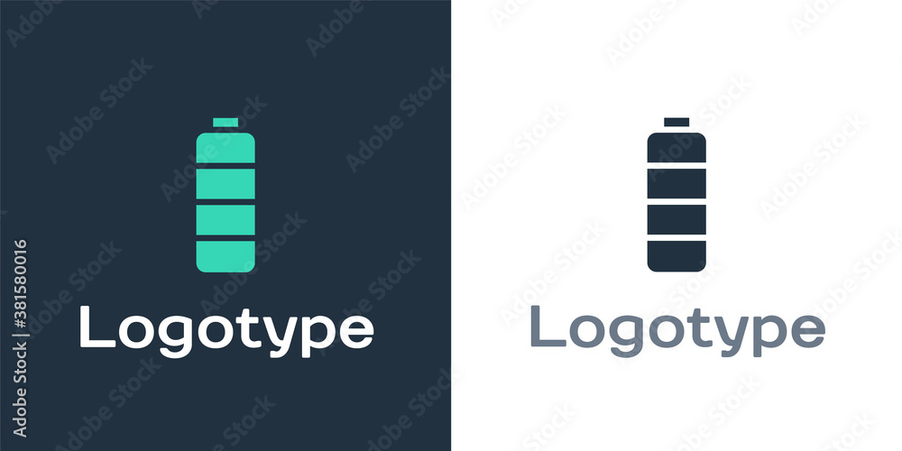 Logotype Battery charge level indicator icon isolated on white background. Logo design template elem