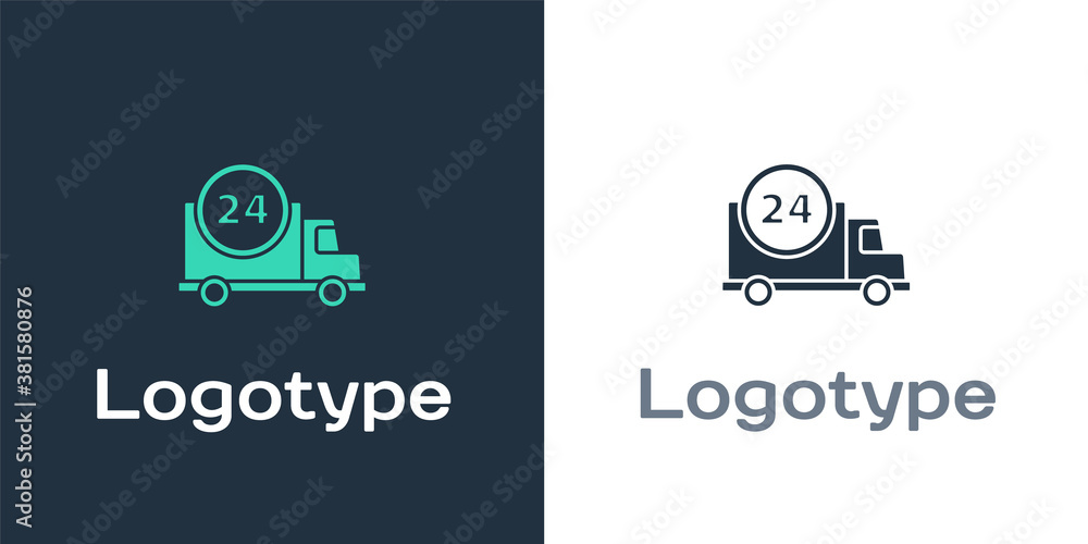 Logotype Fast round the clock delivery by car icon isolated on white background. Logo design templat