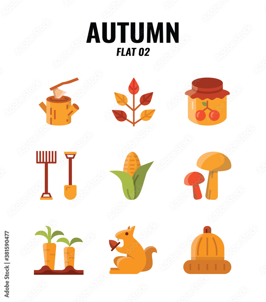 Flat icon set of autumn season concept. icons set2