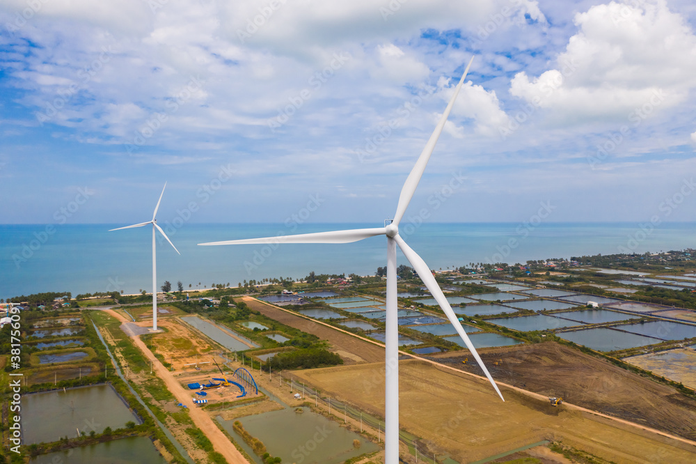 wind turbine farm near coastline in south of Thailand