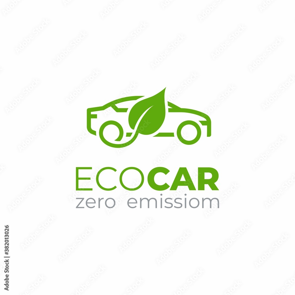 Eco car logo template. Green car icon. Green leaf and car sign.  Environment protection transport sy
