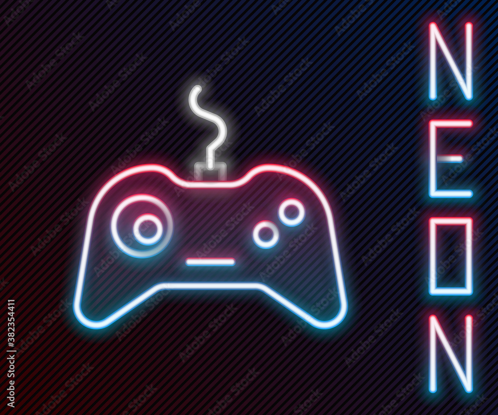 Glowing neon line Gamepad icon isolated on black background. Game controller. Colorful outline conce