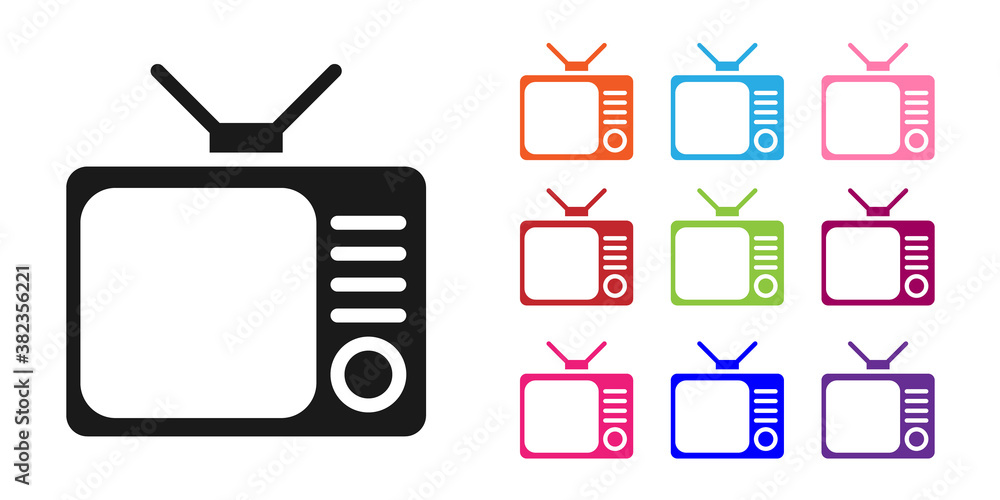 Black Retro tv icon isolated on white background. Television sign. Set icons colorful. Vector Illust