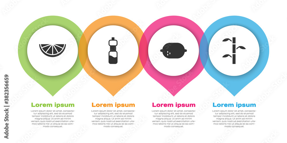 Set Citrus fruit, Bottle of water, Lemon and Bamboo stems with leaves. Business infographic template