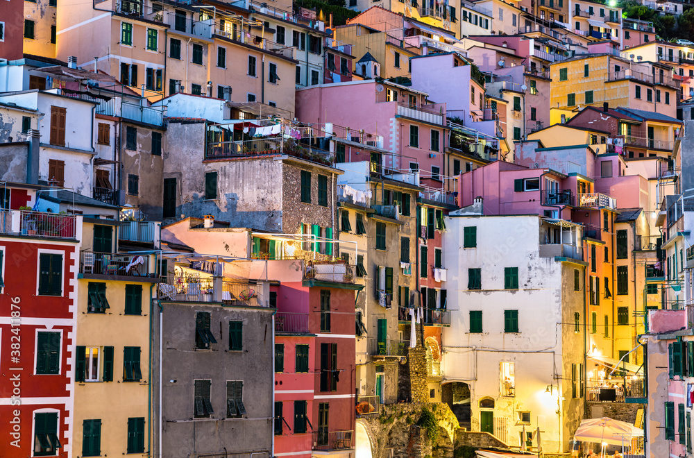 View of Riomaggiore village at the Cinque Terre, UNESCO world heritage in Liguria, Italy