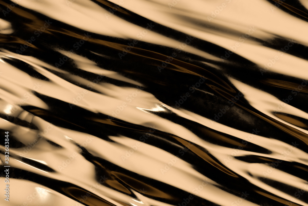 Flowing ripple pattern, golden background, 3d rendering.