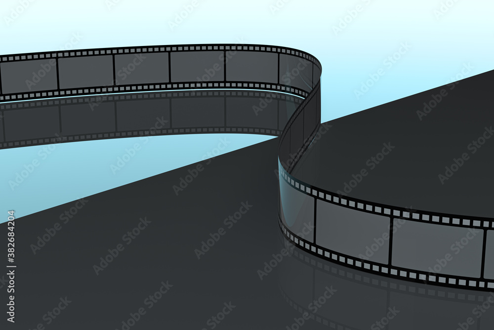 Film tapes with dark background, 3d rendering.