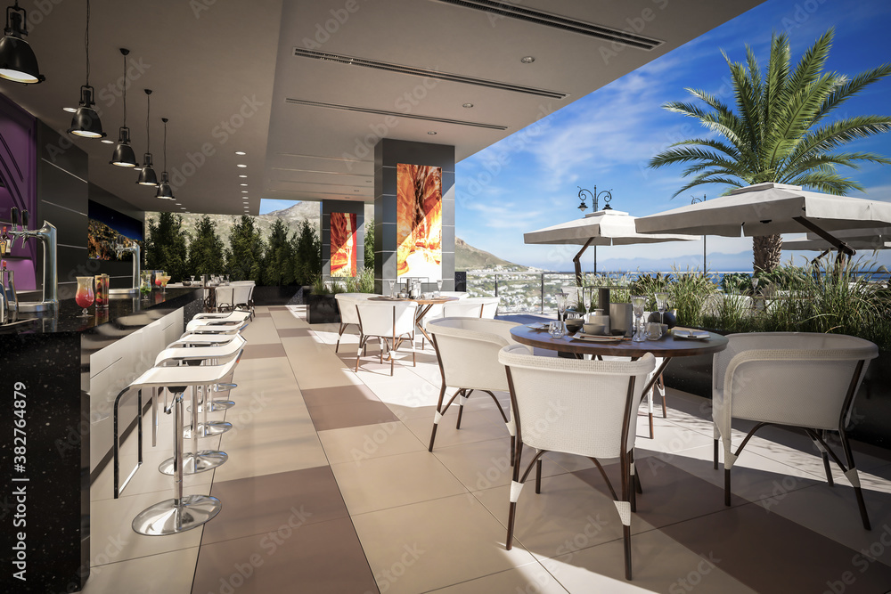 Terrace Bar & Restaurant with Outlook - 3d visualization