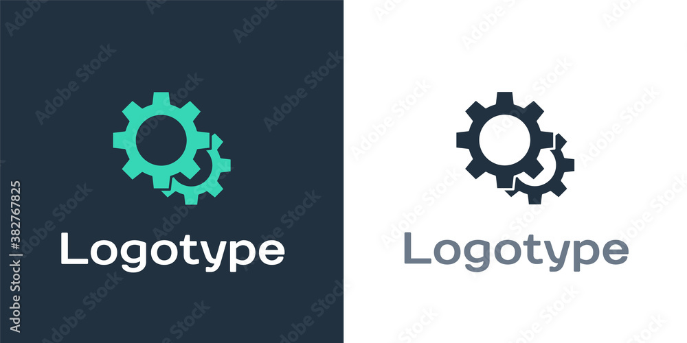 Logotype Gear icon isolated on white background. Cogwheel gear settings sign. Cog symbol. Logo desig