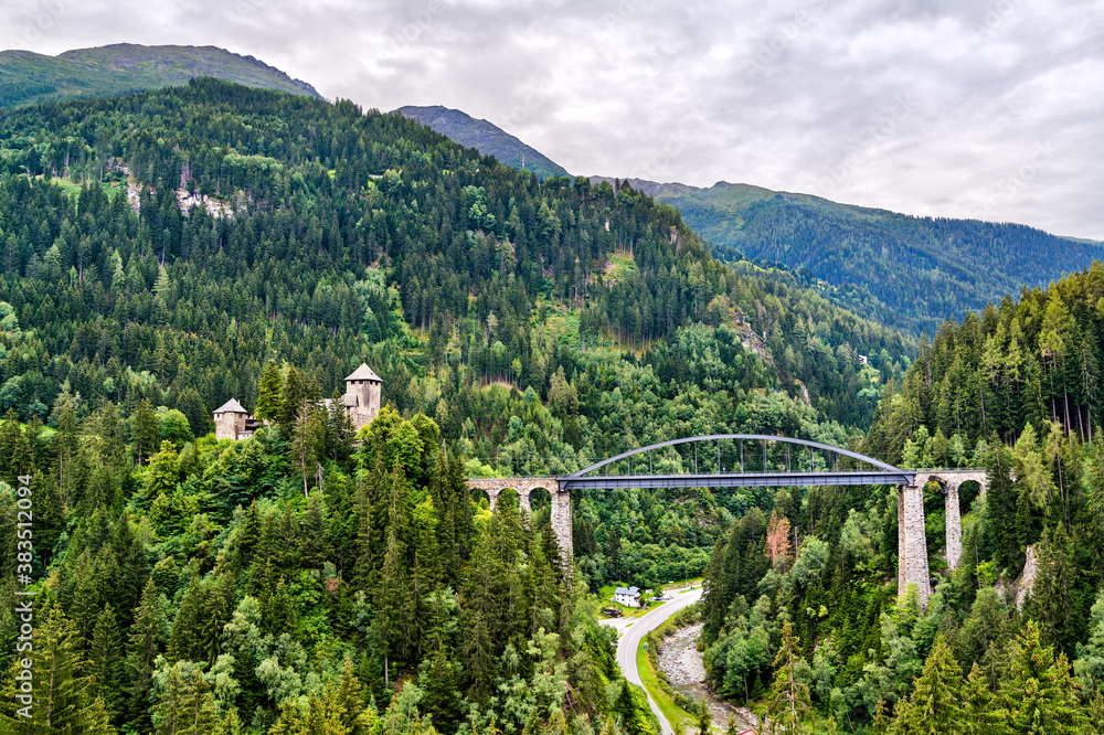 The Trisanna Bridge and Wiesberg Castle in Tyrol, the Austrian Alps