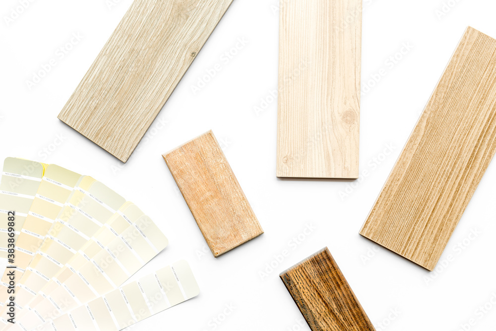 Sample of wood and countertops samples for furniture design, top view