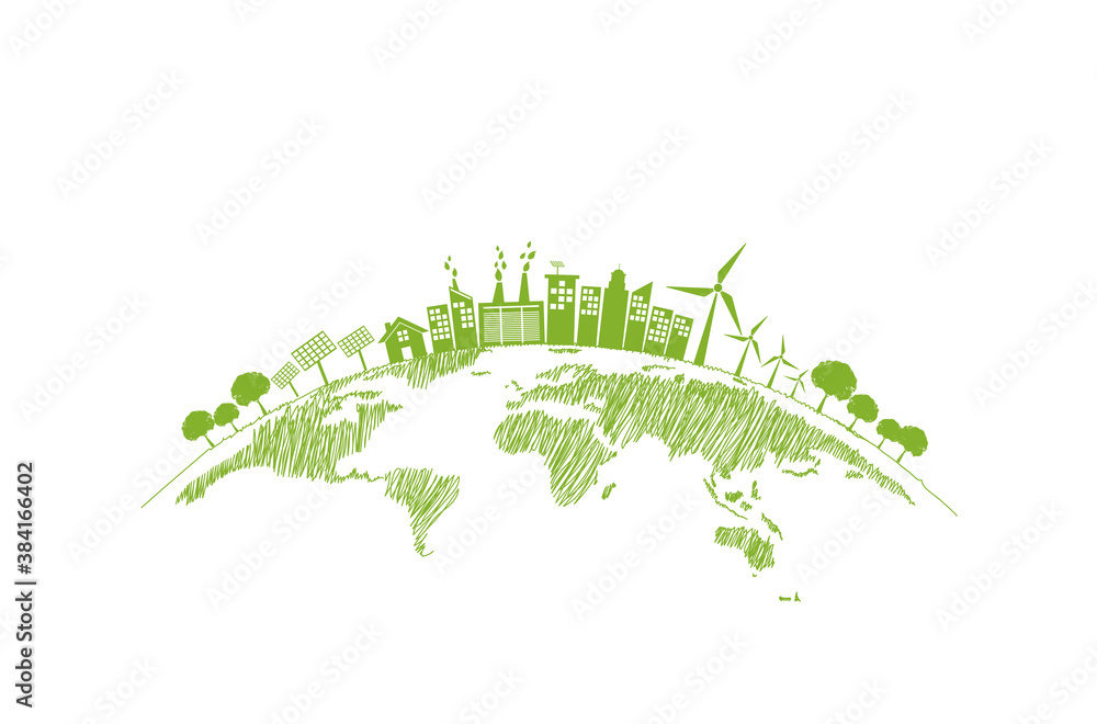 Sustainability development and World environmental concept with Green city and Ecology friendly, vec