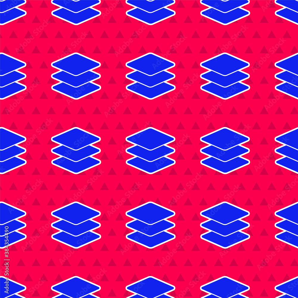Blue Layers icon isolated seamless pattern on red background. Vector.