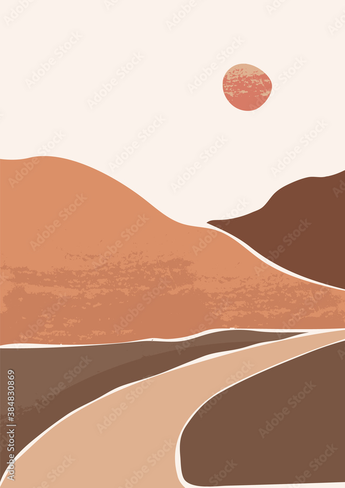 Abstract vector illustration of landscape with textures. Contemporary art. Mountains in modern style