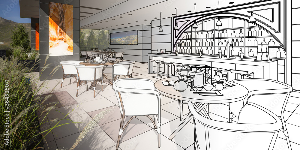 Terrace Bar & Restaurant (concept) - panoramic 3d visualization